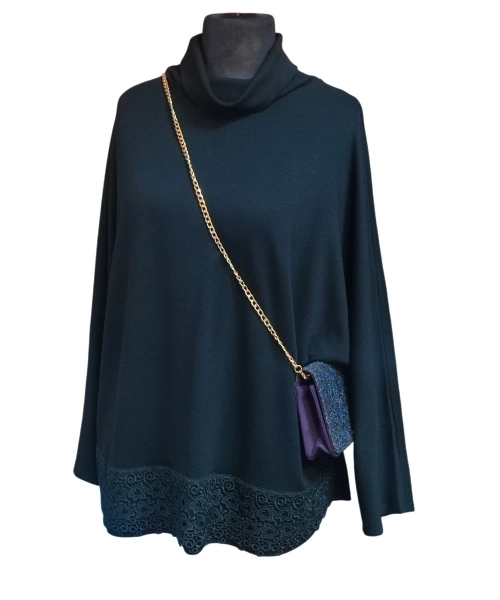 Elegancki czarny sweter w luźnym stylu oversize zdobiony gipiurą